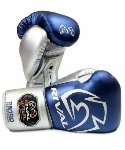 Rival Boxing RS100 Professional Sparring Lace-Up Gloves Blue/Silver
