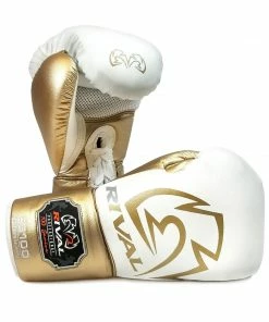 Rival Boxing RS100 Professional Sparring Lace-Up Gloves White/Gold