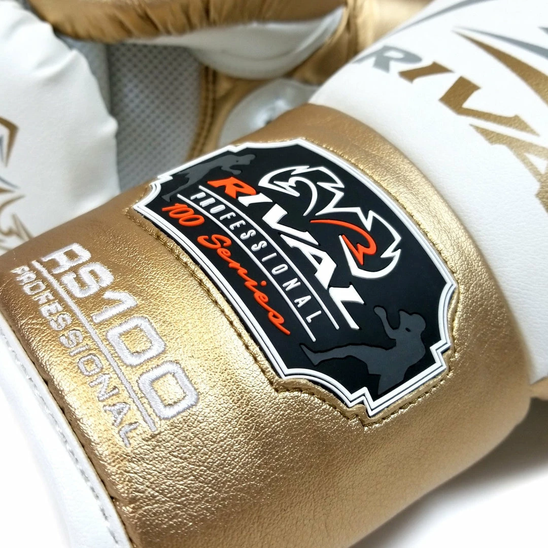 Rival Boxing RS100 Professional Sparring Lace-Up Gloves White/Gold 5 Rival Boxing RS100 Professional Sparring Lace-Up Gloves White/Gold